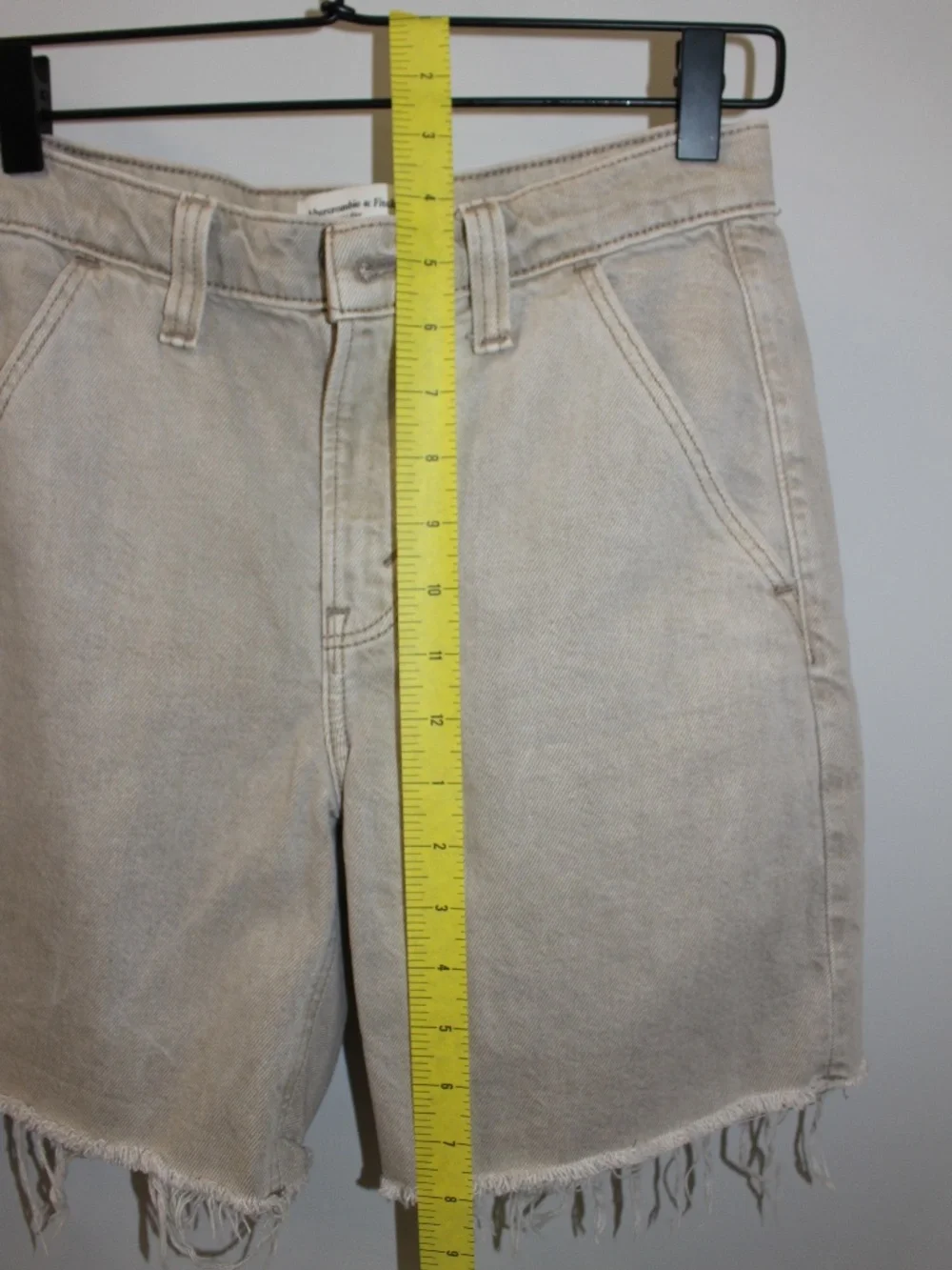 Abercrombie & Fitch Mid Rise Long Denim Shorts Raw Hem Size 24